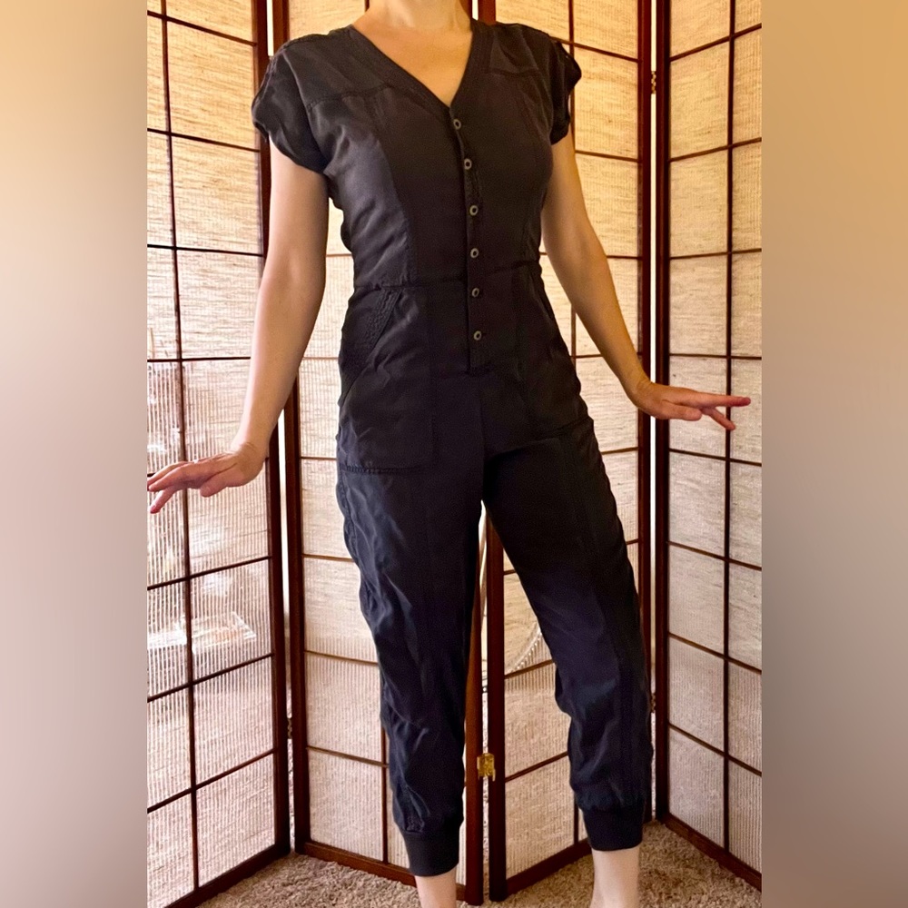 Anthropologie Huxley iron gray lyocell short sleeve button front jumpsuit